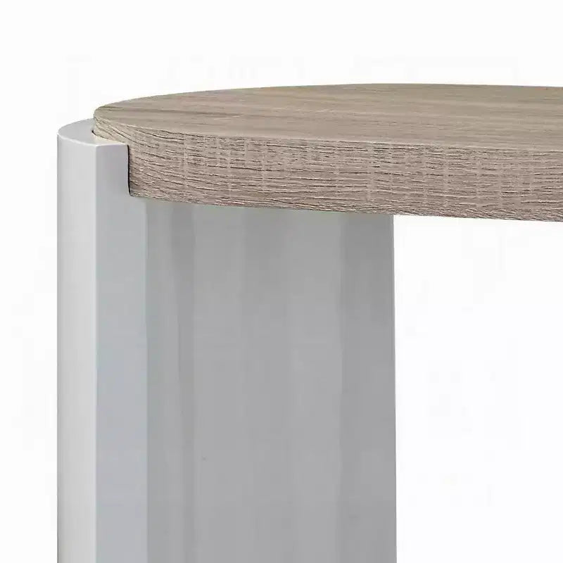 Table console de canapé, bois blanc très brillant, ovale 119 cm, marron