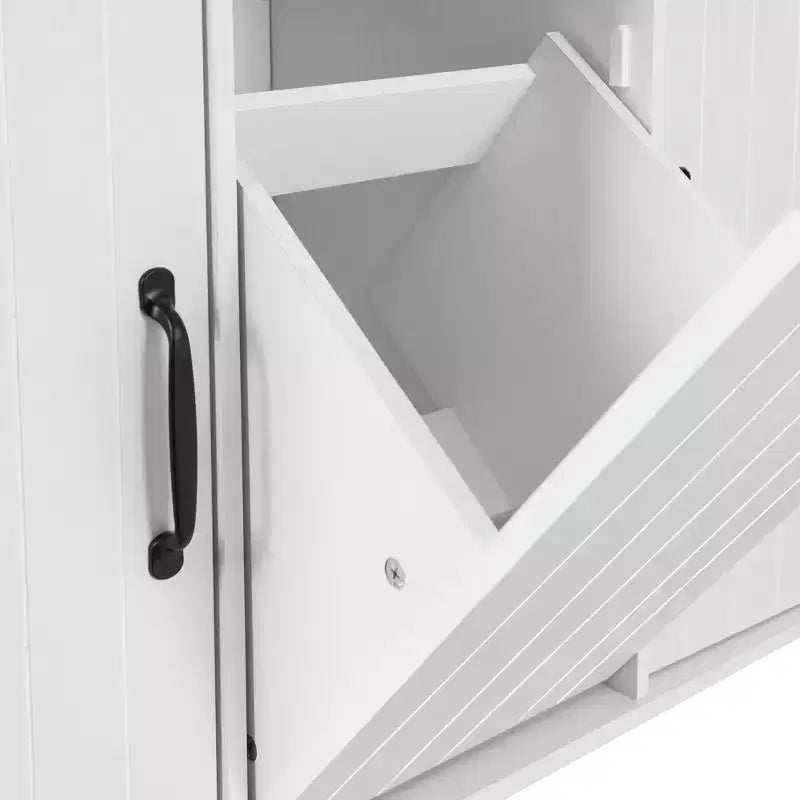 Îlot de cuisine avec meuble de rangement pour poubelle, abattant, étagère à épices, porte-serviettes et tiroir avec étagère réglable, blanc