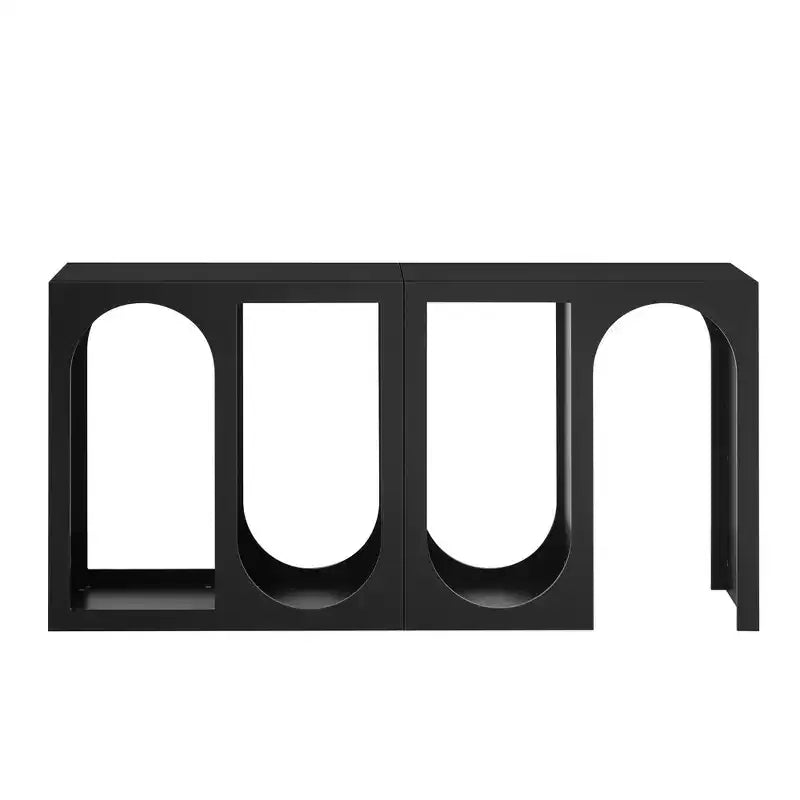 Console modulaire, Buffet long et étroit, Table d'entrée avec extérieur rectangulaire et design incurvé pour salon, Noir