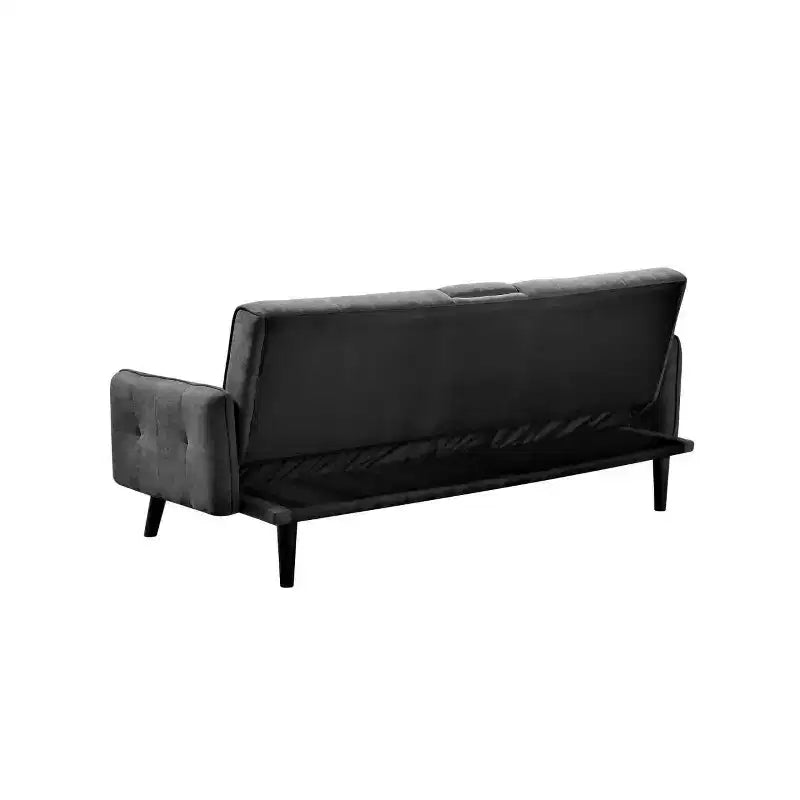 Canapé-lit convertible avec porte-gobelet et tablette rabattable pour salon, Revêtement en lin