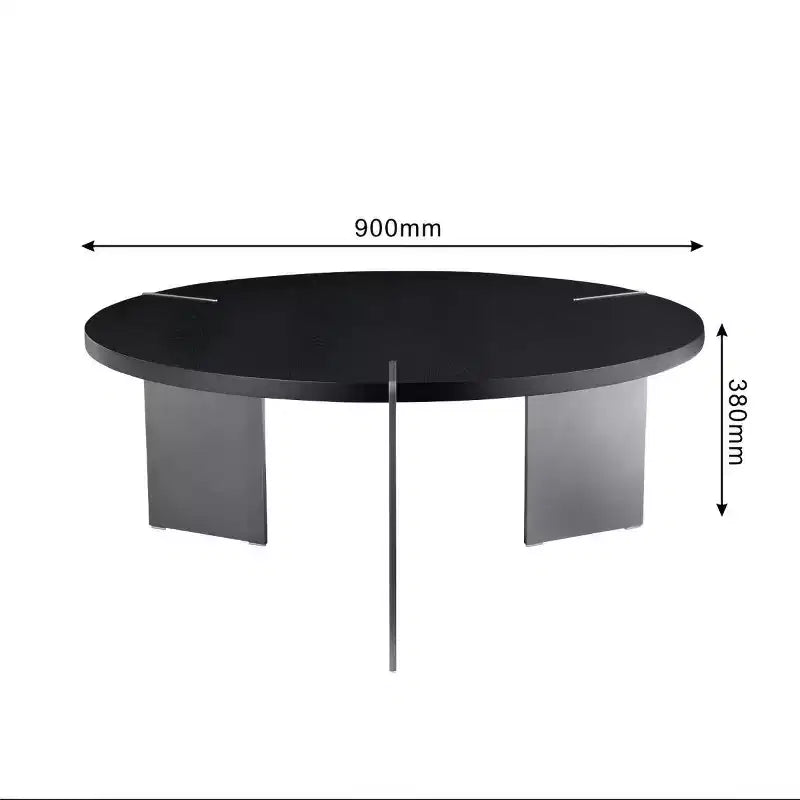 Table basse ronde avec plateau en noyer et piétement en métal noir, pièce maîtresse moderne pour le salon