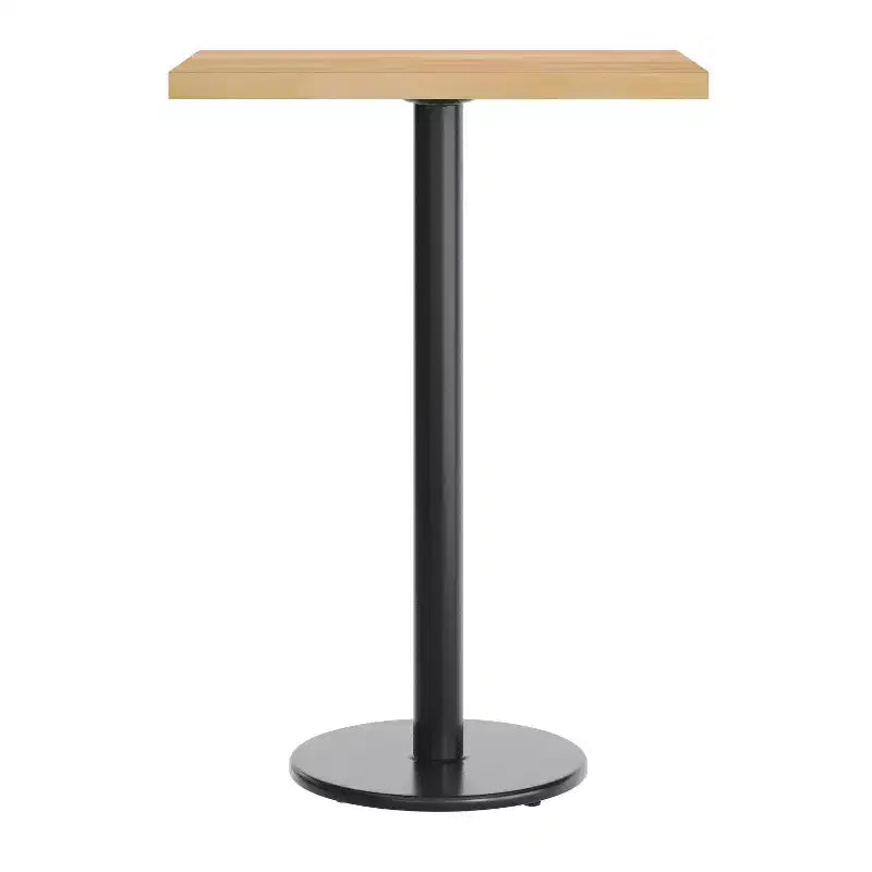 Plateau de table rectangulaire commercial en bois massif avec pied en fonte résistant à la rouille de 45,7 cm de diamètre et hauteur de bar