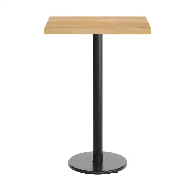 Plateau de table rectangulaire commercial en bois massif avec pied en fonte résistant à la rouille de 45,7 cm de diamètre et hauteur de bar