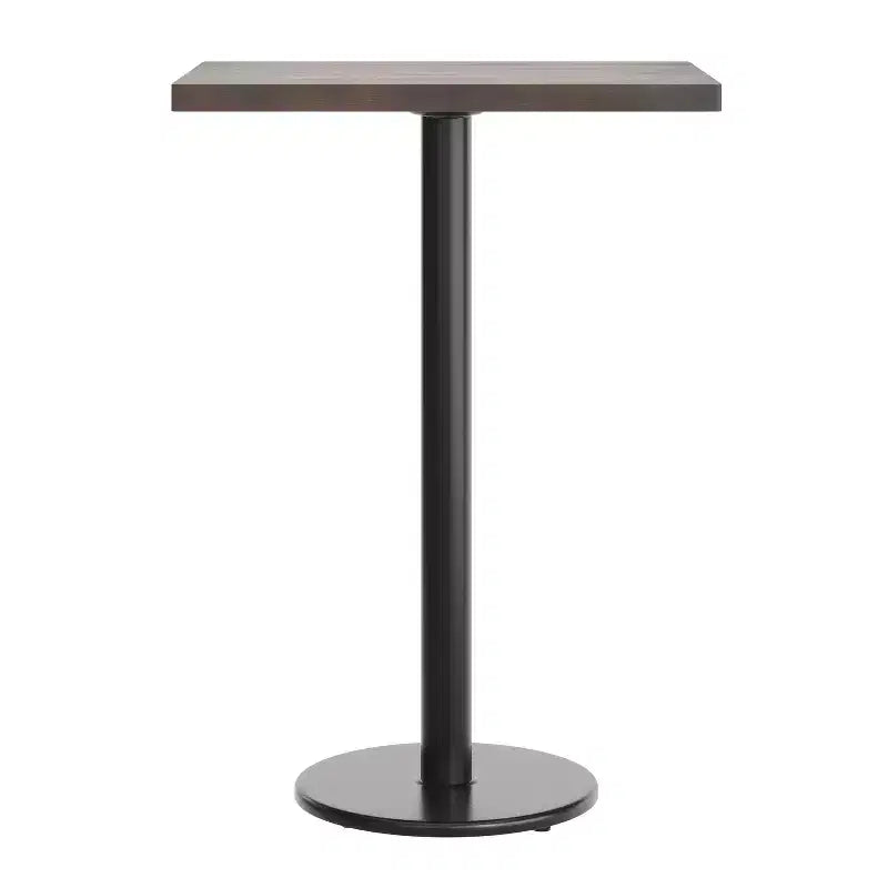 Plateau de table rectangulaire commercial en bois massif avec pied en fonte résistant à la rouille de 45,7 cm de diamètre et hauteur de bar