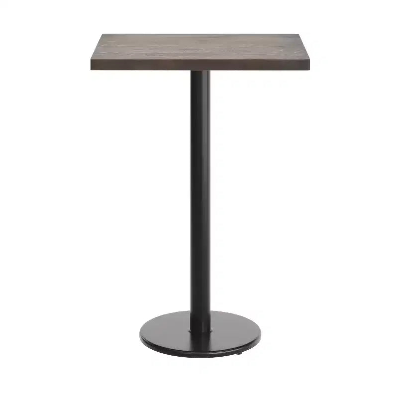 Plateau de table rectangulaire commercial en bois massif avec pied en fonte résistant à la rouille de 45,7 cm de diamètre et hauteur de bar