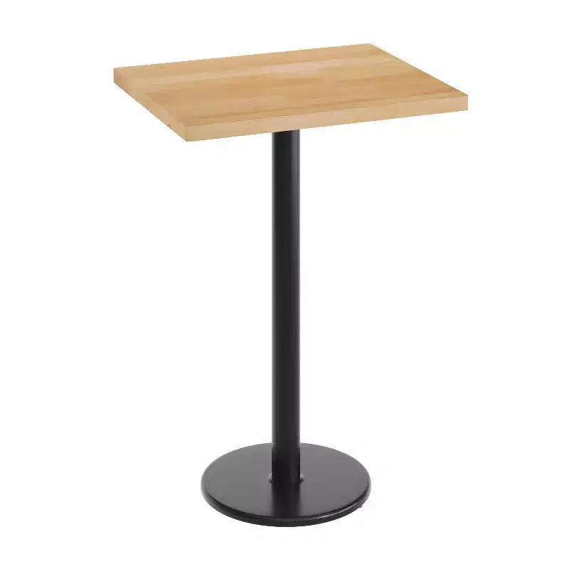 Plateau de table rectangulaire commercial en bois massif avec pied en fonte résistant à la rouille de 45,7 cm de diamètre et hauteur de bar