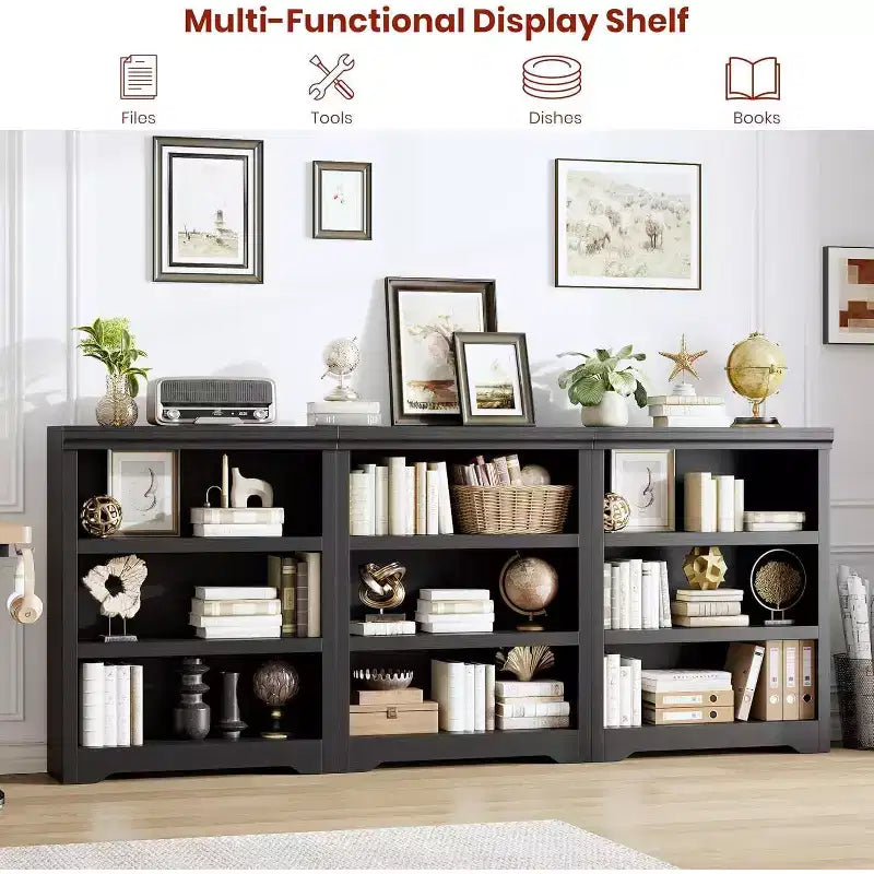 Étagère à 2/3/5/6 niveaux, bibliothèque de style rustique, 60 cm/80 cm de large avec étagères réglables, rayonnage ouvert avec design antidérapant pour bureau à domicile