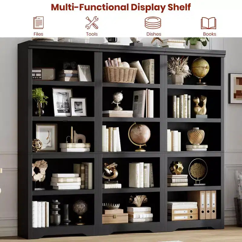 Étagère à 2/3/5/6 niveaux, bibliothèque de style rustique, 60 cm/80 cm de large avec étagères réglables, rayonnage ouvert avec design antidérapant pour bureau à domicile