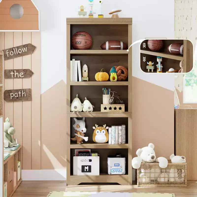 Étagère à 2/3/5/6 niveaux, bibliothèque de style rustique, 60 cm/80 cm de large avec étagères réglables, rayonnage ouvert avec design antidérapant pour bureau à domicile