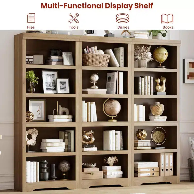 Étagère à 2/3/5/6 niveaux, bibliothèque de style rustique, 60 cm/80 cm de large avec étagères réglables, rayonnage ouvert avec design antidérapant pour bureau à domicile