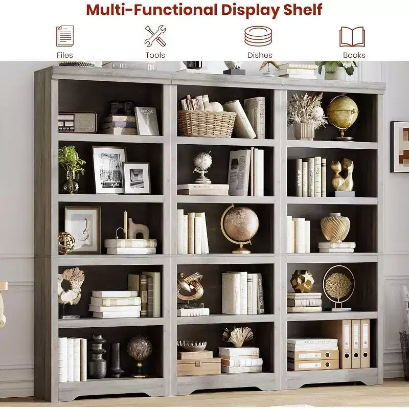 Étagère à 2/3/5/6 niveaux, bibliothèque de style rustique, 60 cm/80 cm de large avec étagères réglables, rayonnage ouvert avec design antidérapant pour bureau à domicile