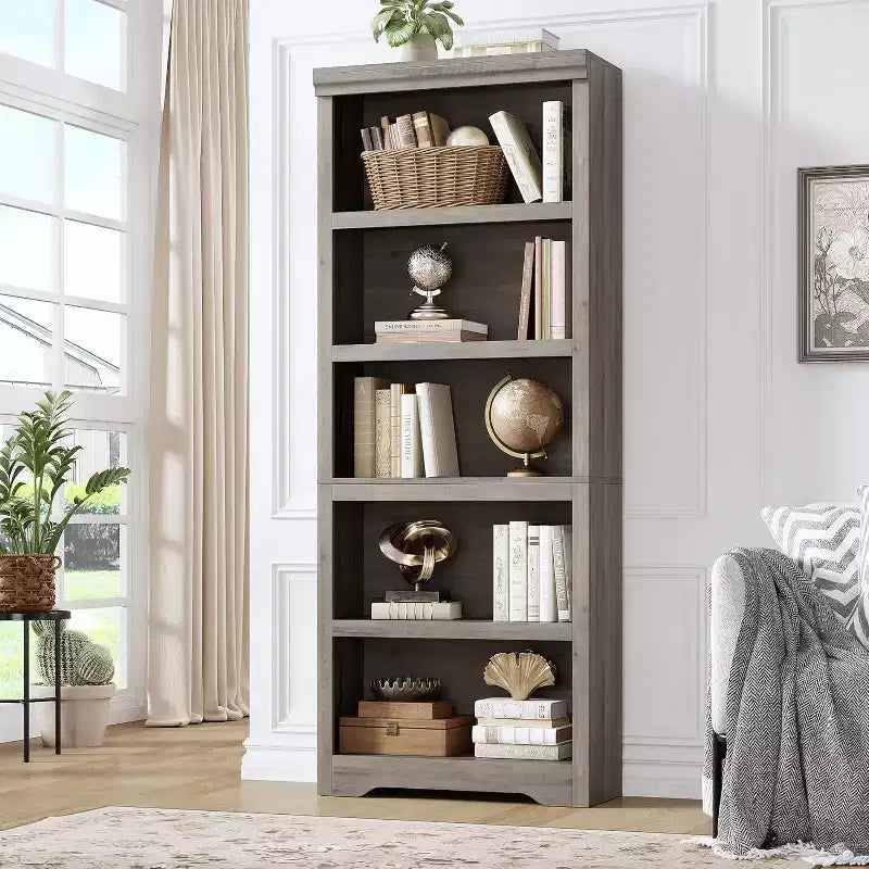 Étagère à 2/3/5/6 niveaux, bibliothèque de style rustique, 60 cm/80 cm de large avec étagères réglables, rayonnage ouvert avec design antidérapant pour bureau à domicile