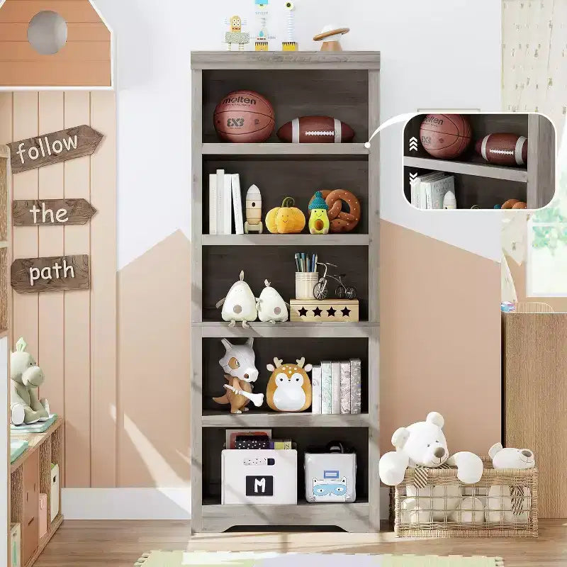 Étagère à 2/3/5/6 niveaux, bibliothèque de style rustique, 60 cm/80 cm de large avec étagères réglables, rayonnage ouvert avec design antidérapant pour bureau à domicile
