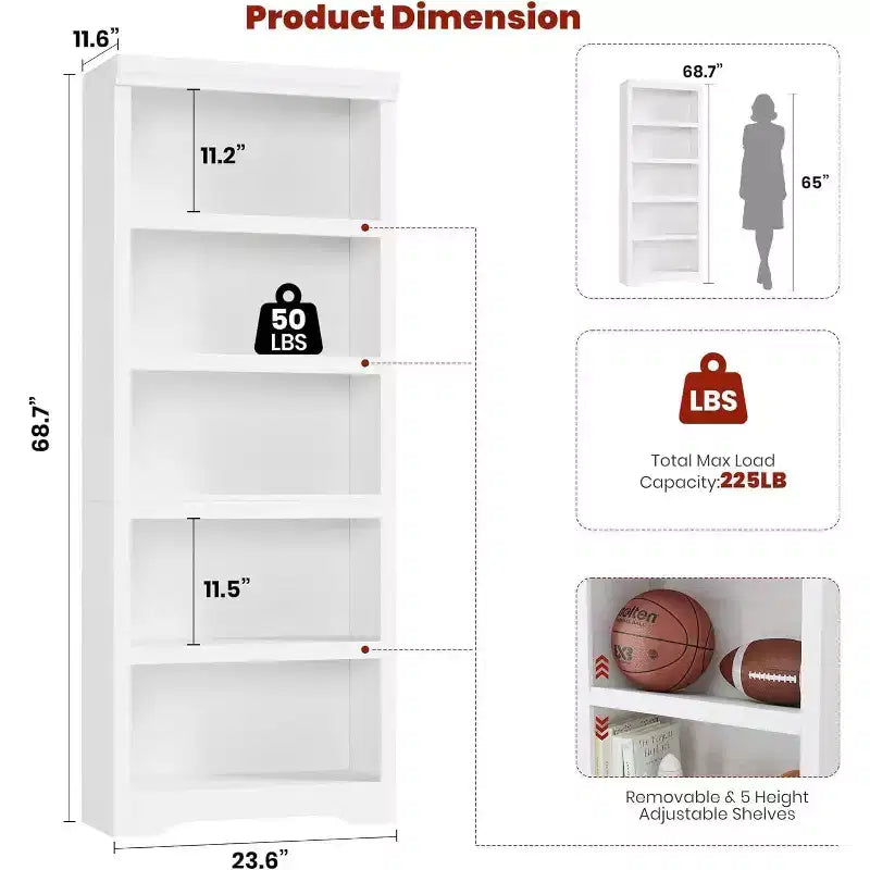 Étagère à 2/3/5/6 niveaux, bibliothèque de style rustique, 60 cm/80 cm de large avec étagères réglables, rayonnage ouvert avec design antidérapant pour bureau à domicile