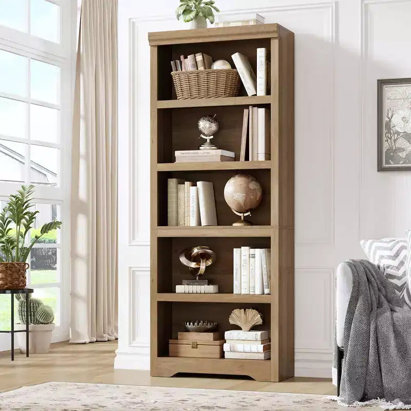 Étagère à 2/3/5/6 niveaux, bibliothèque de style rustique, 60 cm/80 cm de large avec étagères réglables, rayonnage ouvert avec design antidérapant pour bureau à domicile
