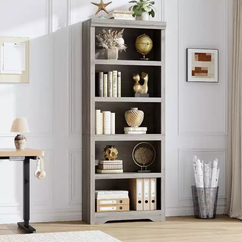 Étagère à 2/3/5/6 niveaux, bibliothèque de style rustique, 60 cm/80 cm de large avec étagères réglables, rayonnage ouvert avec design antidérapant pour bureau à domicile