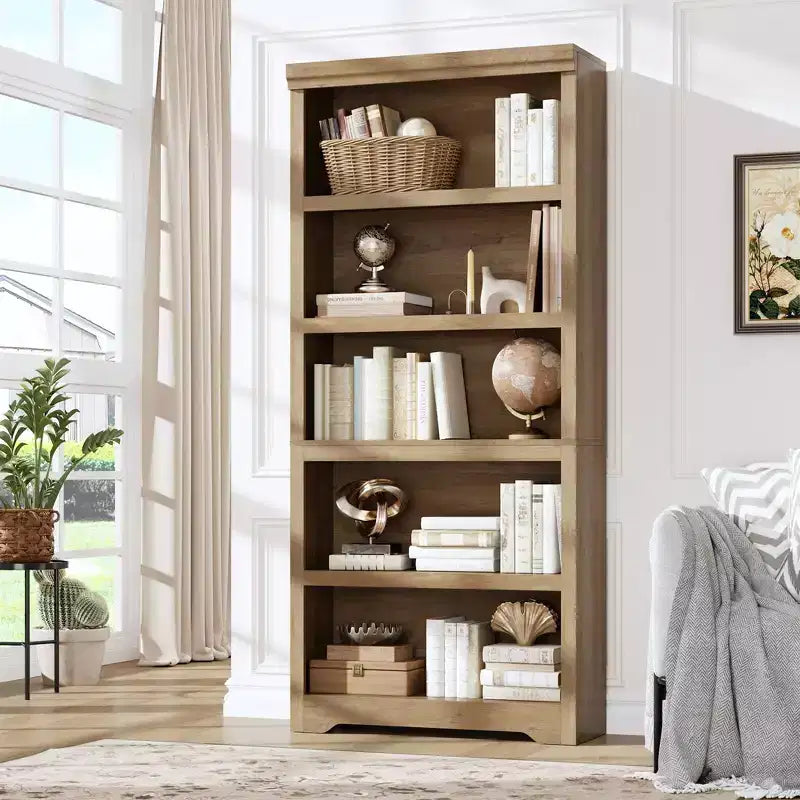 Étagère à 2/3/5/6 niveaux, bibliothèque de style rustique, 60 cm/80 cm de large avec étagères réglables, rayonnage ouvert avec design antidérapant pour bureau à domicile