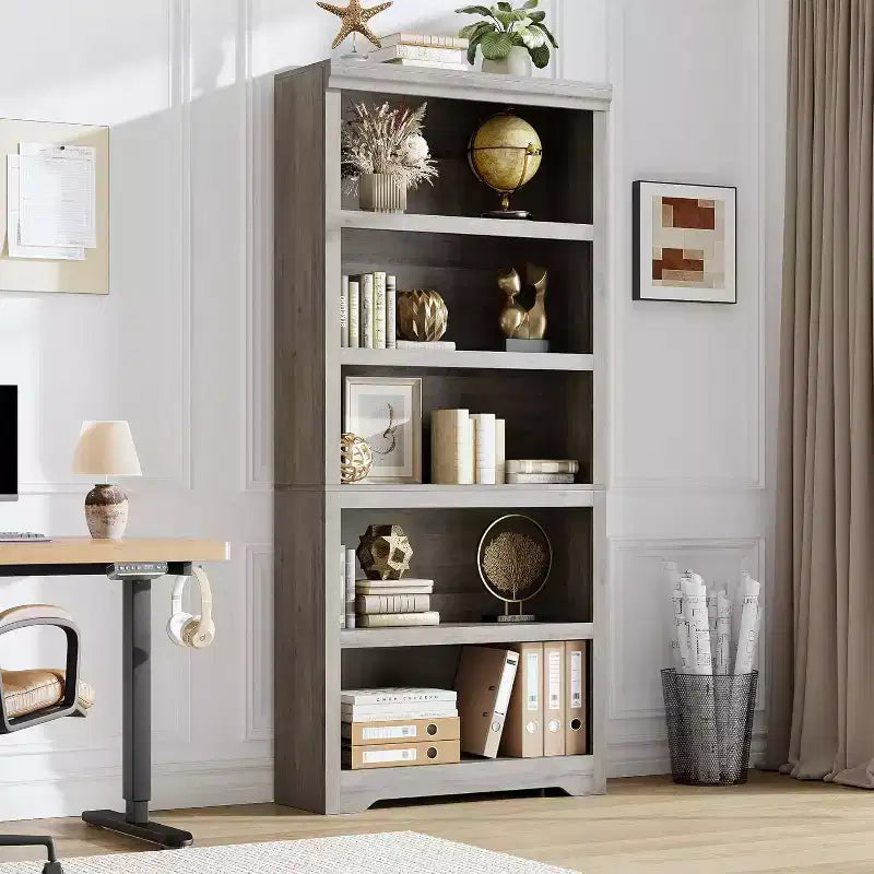 Étagère à 2/3/5/6 niveaux, bibliothèque de style rustique, 60 cm/80 cm de large avec étagères réglables, rayonnage ouvert avec design antidérapant pour bureau à domicile