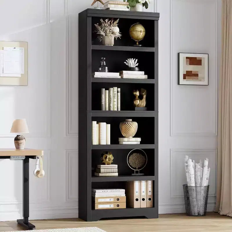 Étagère à 2/3/5/6 niveaux, bibliothèque de style rustique, 60 cm/80 cm de large avec étagères réglables, rayonnage ouvert avec design antidérapant pour bureau à domicile