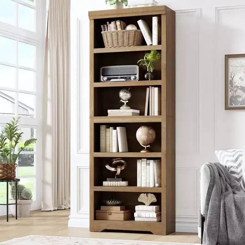 Étagère à 2/3/5/6 niveaux, bibliothèque de style rustique, 60 cm/80 cm de large avec étagères réglables, rayonnage ouvert avec design antidérapant pour bureau à domicile