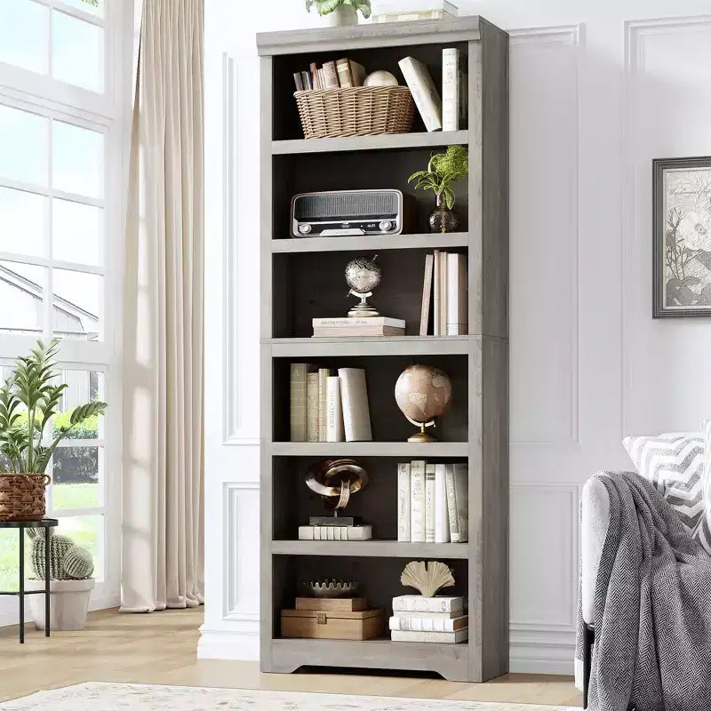 Étagère à 2/3/5/6 niveaux, bibliothèque de style rustique, 60 cm/80 cm de large avec étagères réglables, rayonnage ouvert avec design antidérapant pour bureau à domicile