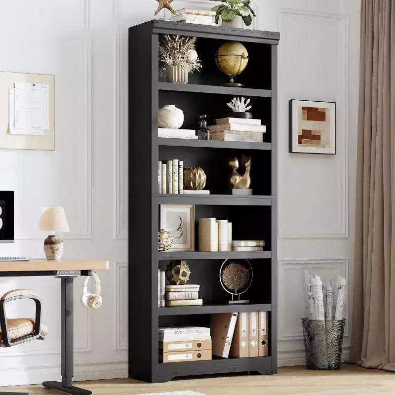 Étagère à 2/3/5/6 niveaux, bibliothèque de style rustique, 60 cm/80 cm de large avec étagères réglables, rayonnage ouvert avec design antidérapant pour bureau à domicile