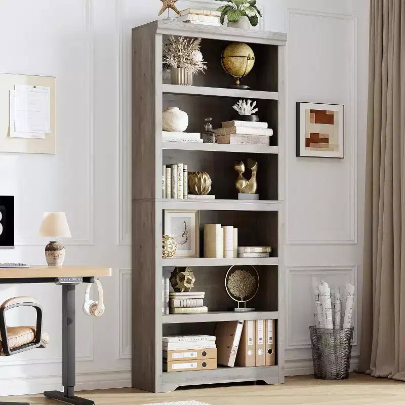 Étagère à 2/3/5/6 niveaux, bibliothèque de style rustique, 60 cm/80 cm de large avec étagères réglables, rayonnage ouvert avec design antidérapant pour bureau à domicile