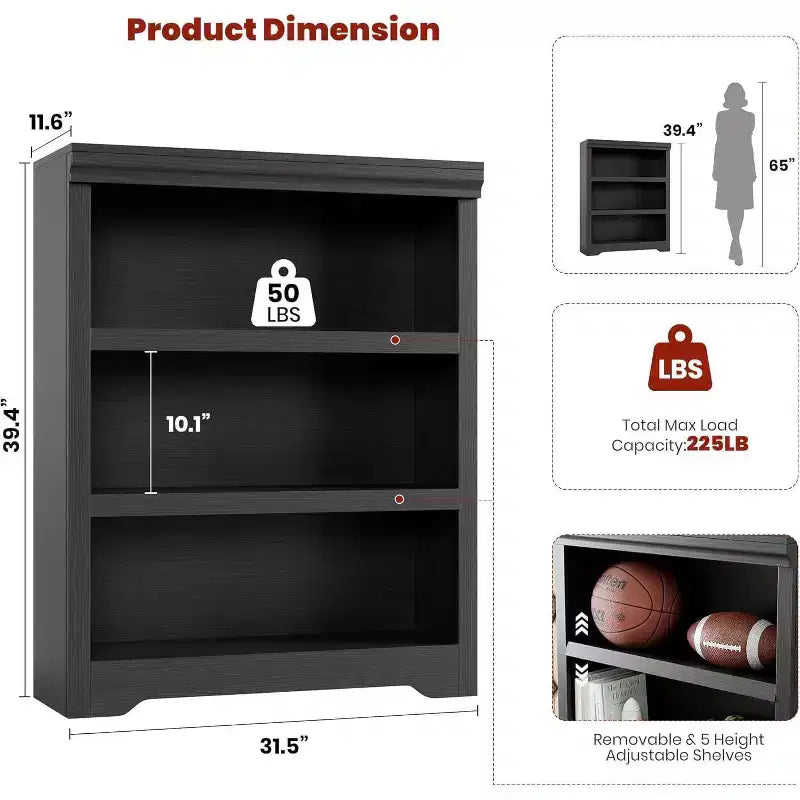 Étagère à 2/3/5/6 niveaux, bibliothèque de style rustique, 60 cm/80 cm de large avec étagères réglables, rayonnage ouvert avec design antidérapant pour bureau à domicile