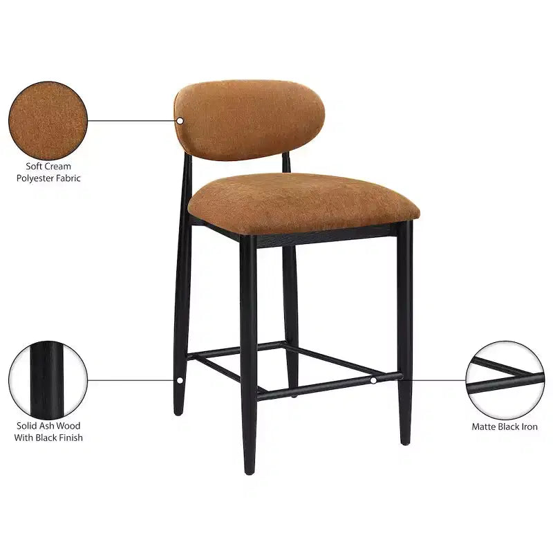 Tabouret de comptoir, cadre en fer noir mat, revêtement en tissu haute performance, résistant aux taches, hauteur fixe de 27 po, capacité de 300 lb