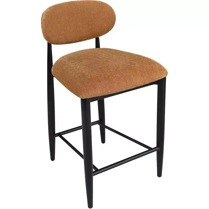 Tabouret de comptoir, cadre en fer noir mat, revêtement en tissu haute performance, résistant aux taches, hauteur fixe de 27 po, capacité de 300 lb