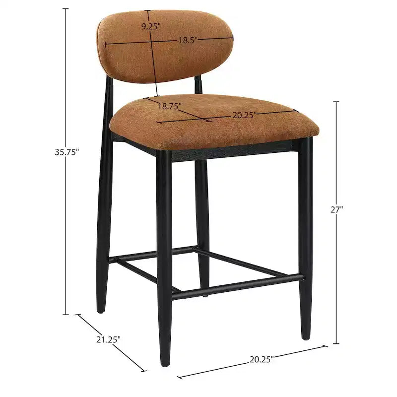 Tabouret de comptoir, cadre en fer noir mat, revêtement en tissu haute performance, résistant aux taches, hauteur fixe de 27 po, capacité de 300 lb