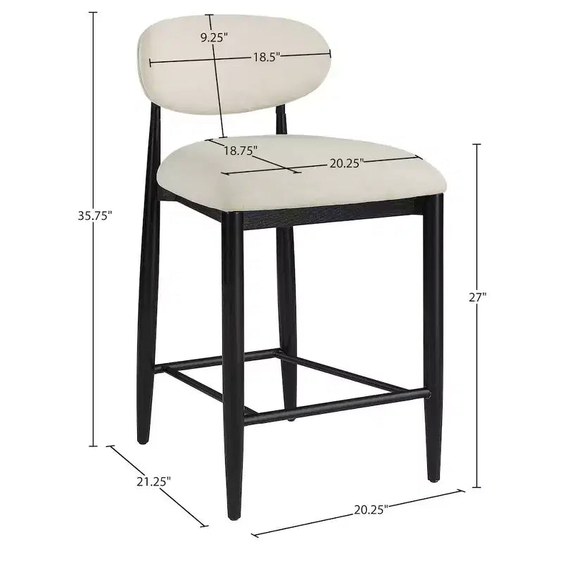 Tabouret de comptoir, cadre en fer noir mat, revêtement en tissu haute performance, résistant aux taches, hauteur fixe de 27 po, capacité de 300 lb