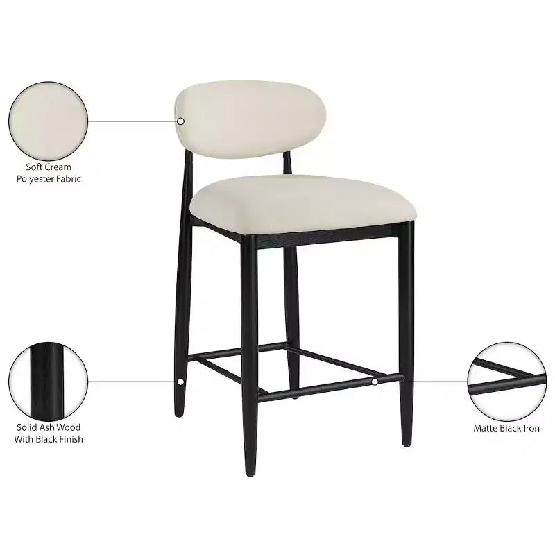 Tabouret de comptoir, cadre en fer noir mat, revêtement en tissu haute performance, résistant aux taches, hauteur fixe de 27 po, capacité de 300 lb