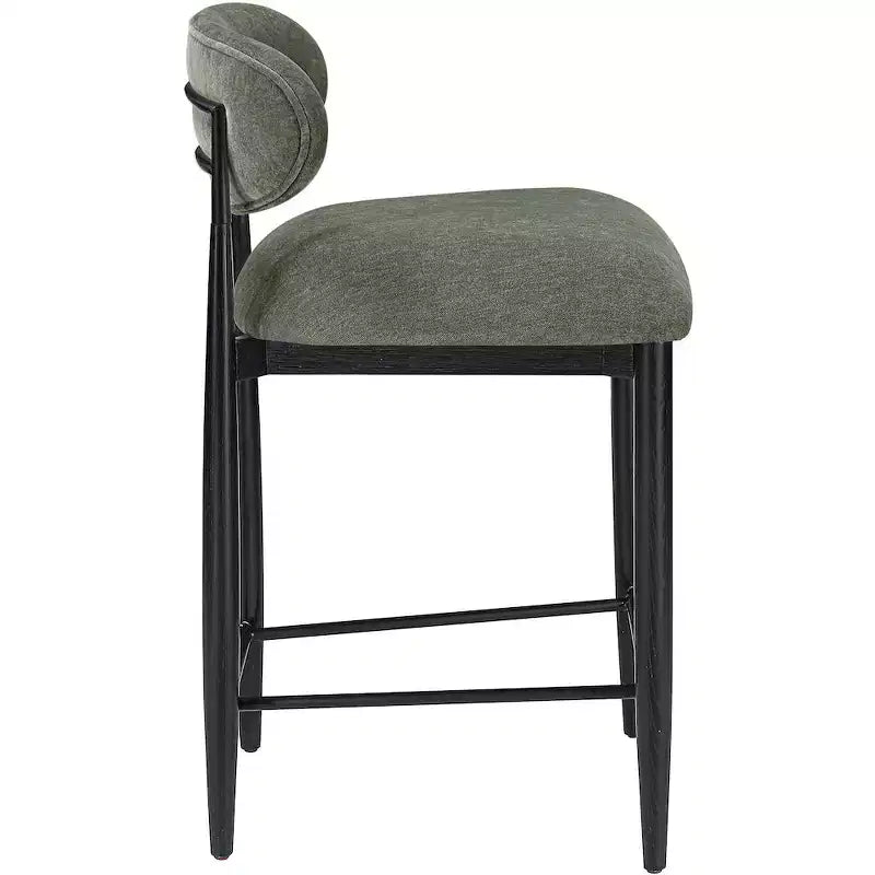 Tabouret de comptoir, cadre en fer noir mat, revêtement en tissu haute performance, résistant aux taches, hauteur fixe de 27 po, capacité de 300 lb
