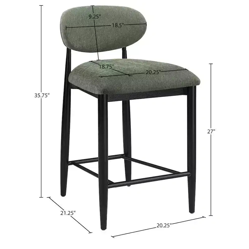 Tabouret de comptoir, cadre en fer noir mat, revêtement en tissu haute performance, résistant aux taches, hauteur fixe de 27 po, capacité de 300 lb