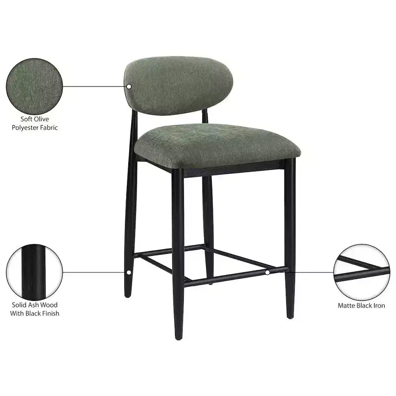 Tabouret de comptoir, cadre en fer noir mat, revêtement en tissu haute performance, résistant aux taches, hauteur fixe de 27 po, capacité de 300 lb