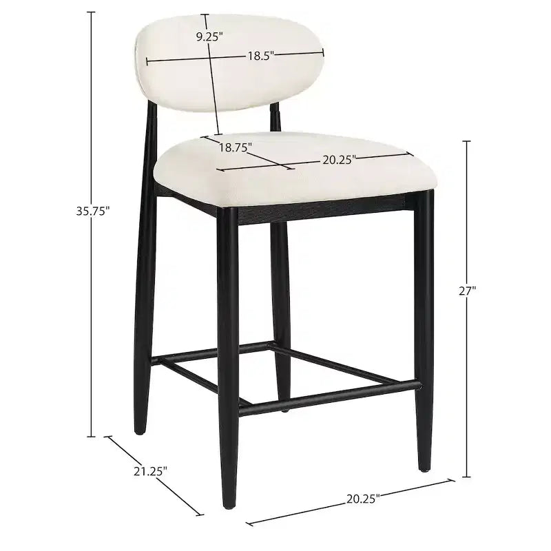 Tabouret de comptoir, cadre en fer noir mat, revêtement en tissu haute performance, résistant aux taches, hauteur fixe de 27 po, capacité de 300 lb