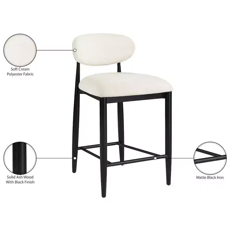 Tabouret de comptoir, cadre en fer noir mat, revêtement en tissu haute performance, résistant aux taches, hauteur fixe de 27 po, capacité de 300 lb