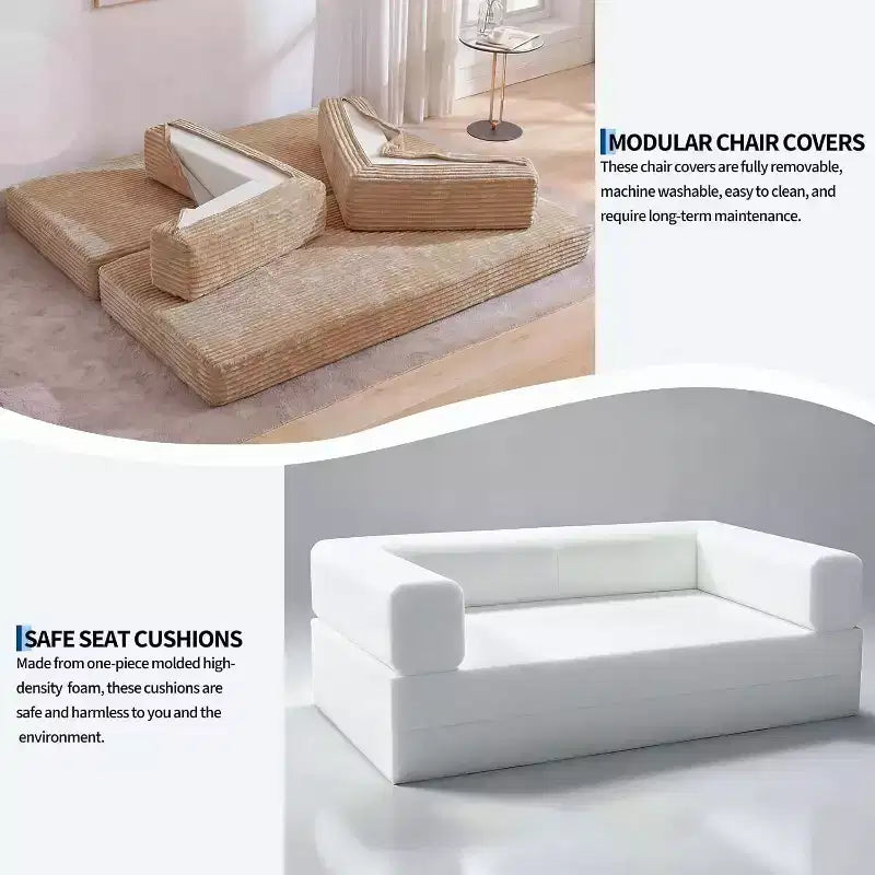 Canapé-lit convertible 5-en-1 de 80,7 po, canapé pliant en velours côtelé avec rangement, 4 cadres et 2 oreillers, pas d'assemblage, gain de place pour la maison et le dortoir, beige