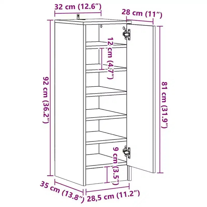 Meuble à chaussures, bois d'ingénierie chêne fumé, 6 compartiments, 1 porte, autoportant pour couloir/entrée