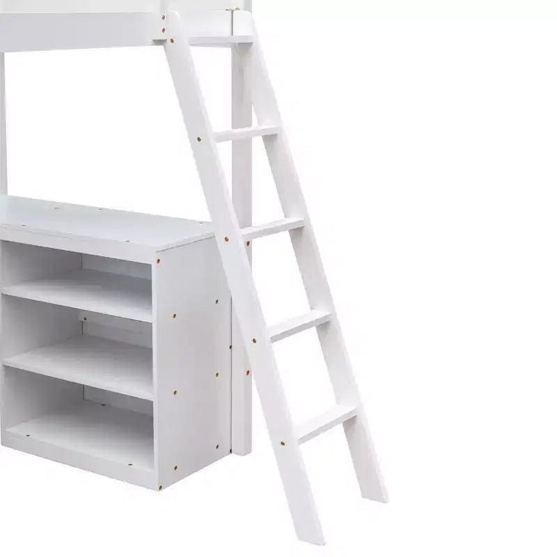 Lit mezzanine double moderne avec bureau intégré et étagères de rangement