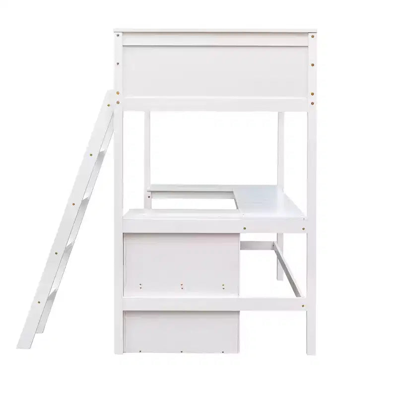 Lit mezzanine double moderne avec bureau intégré et étagères de rangement