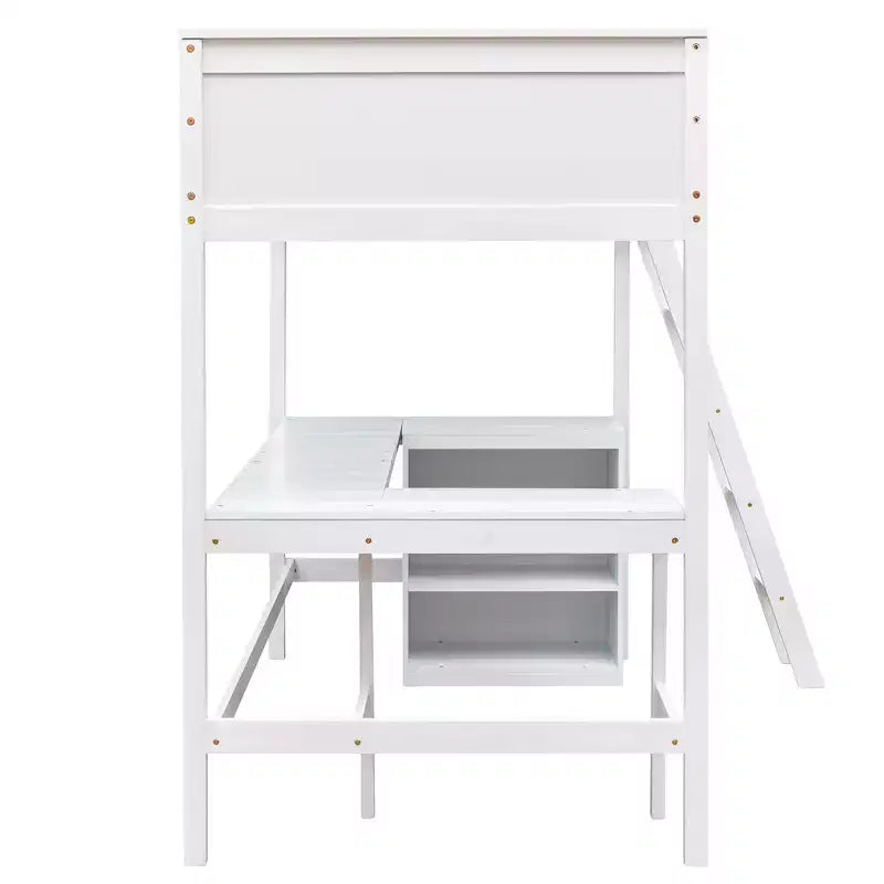 Lit mezzanine double moderne avec bureau intégré et étagères de rangement