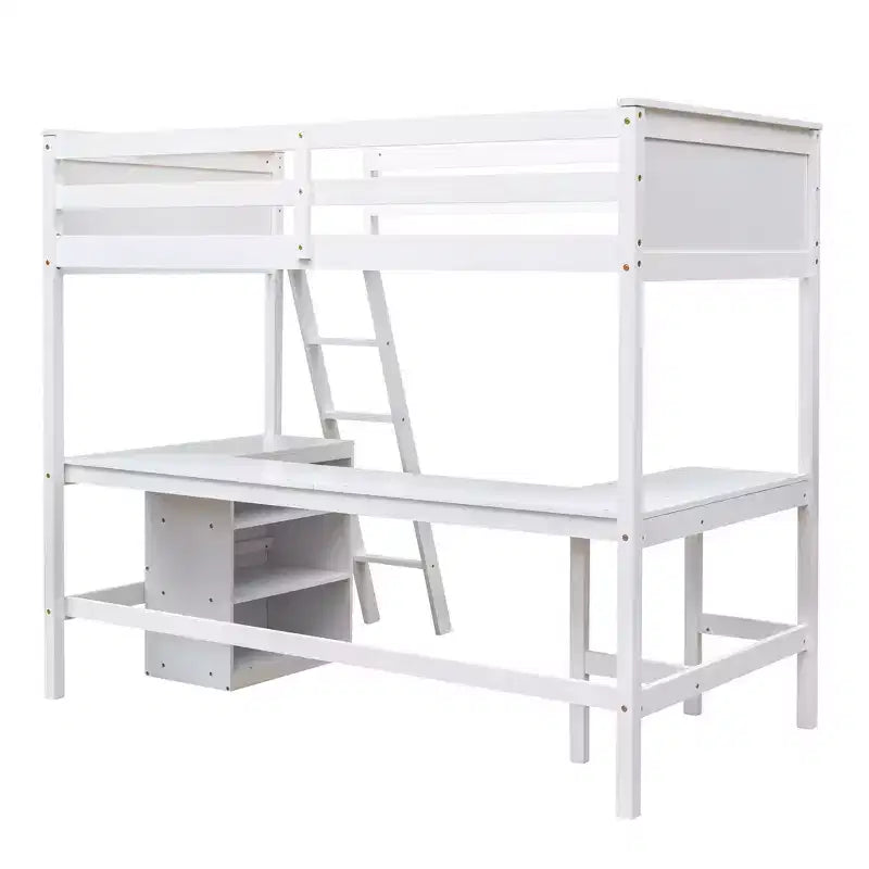 Lit mezzanine double moderne avec bureau intégré et étagères de rangement