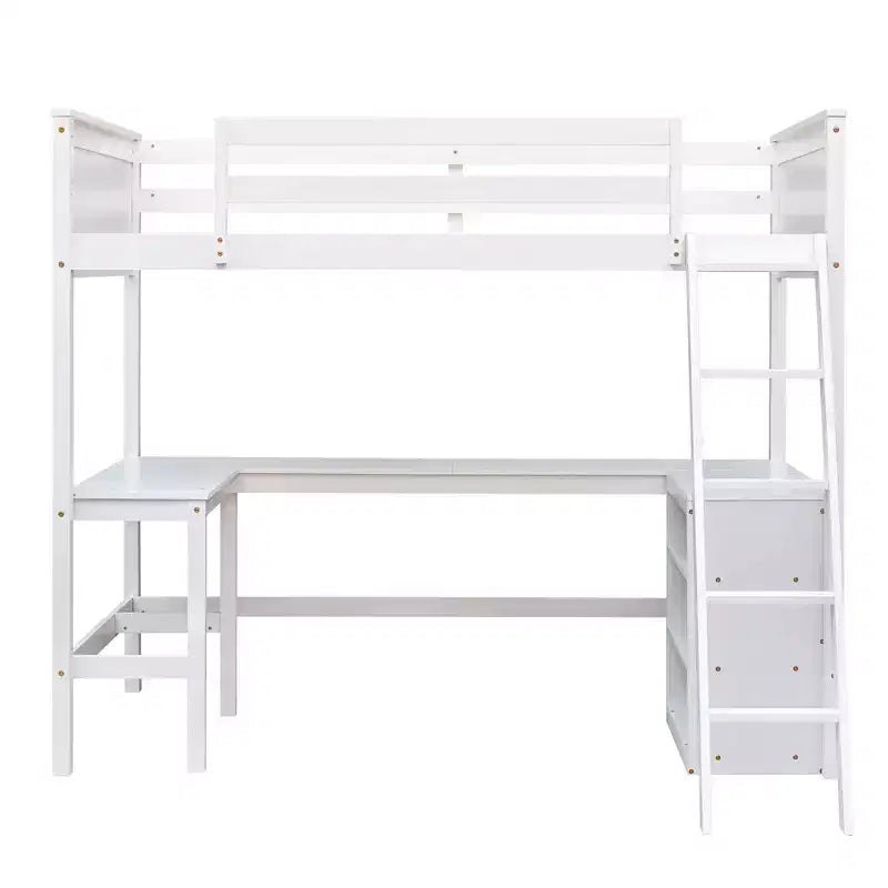 Lit mezzanine double moderne avec bureau intégré et étagères de rangement
