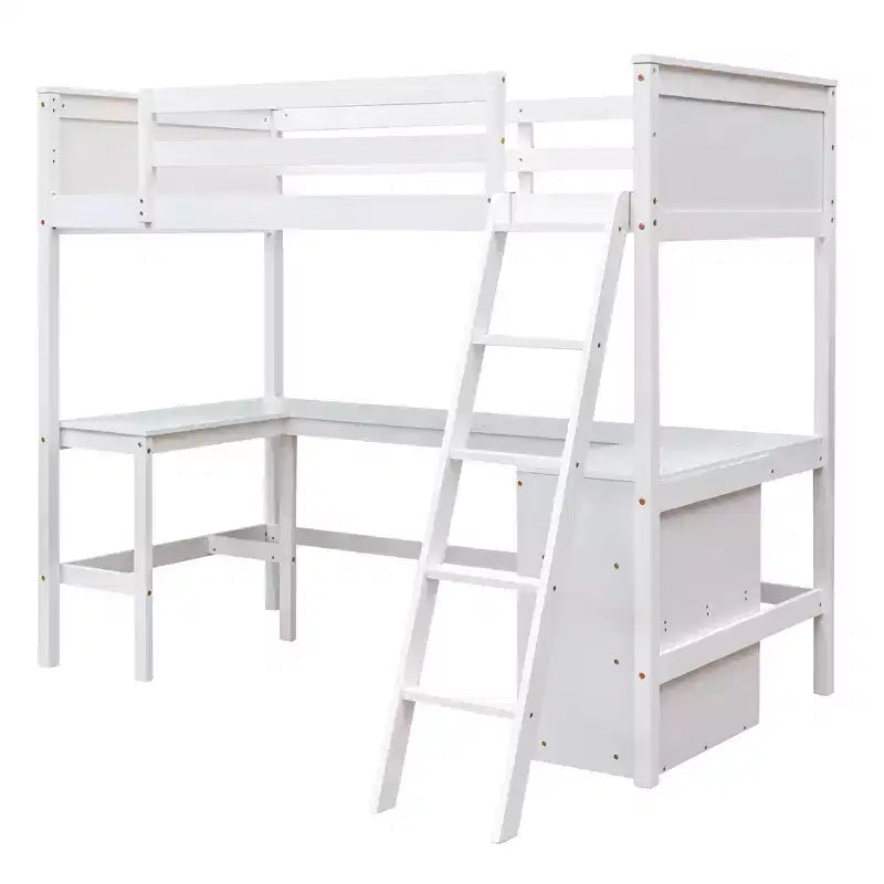 Lit mezzanine double moderne avec bureau intégré et étagères de rangement