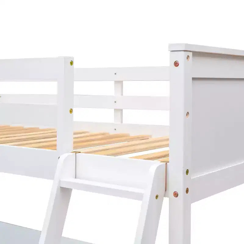 Lit mezzanine double moderne avec bureau intégré et étagères de rangement