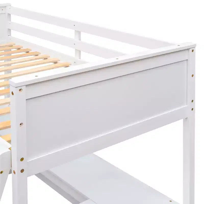 Lit mezzanine double moderne avec bureau intégré et étagères de rangement