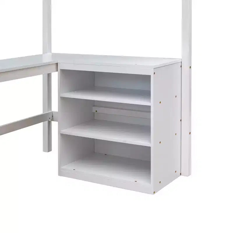 Lit mezzanine double moderne avec bureau intégré et étagères de rangement