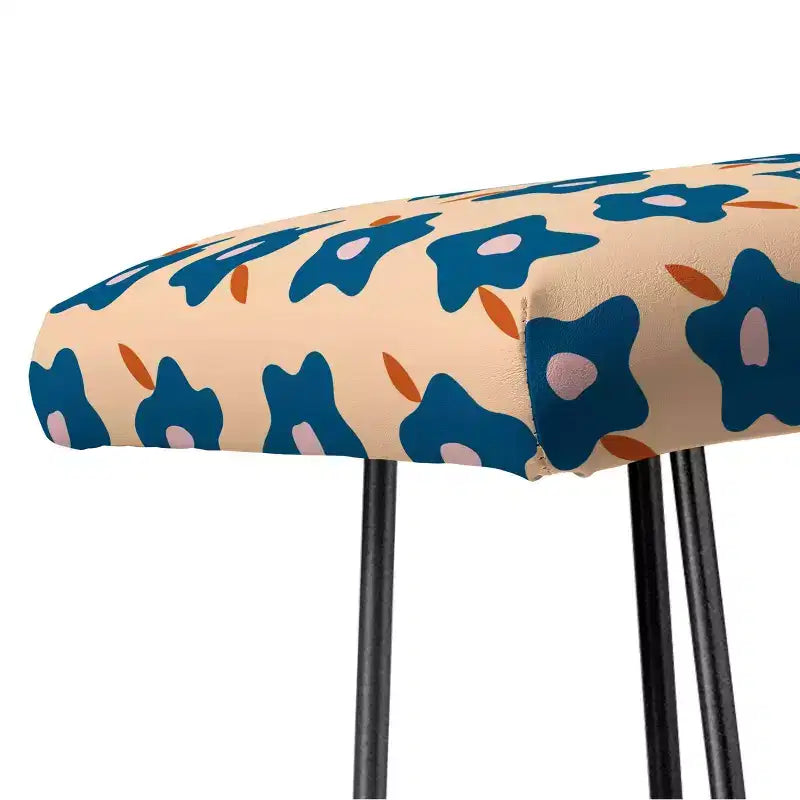 Banc rembourré "Wonky Blue Spring Flowers", similicuir, pieds en acier, 117 cm (L) x 41 cm (P) x 46 cm (H), capacité de 113 kg